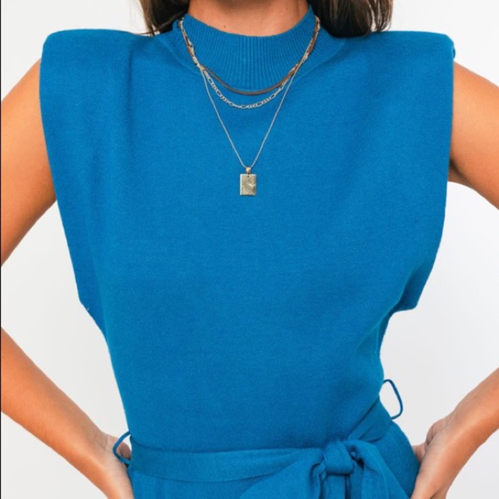 ✨24 HOUR SALE✨ Power Hour Electric Blue Sleeveless Belted Sweater Dress - Picture 7 of 12